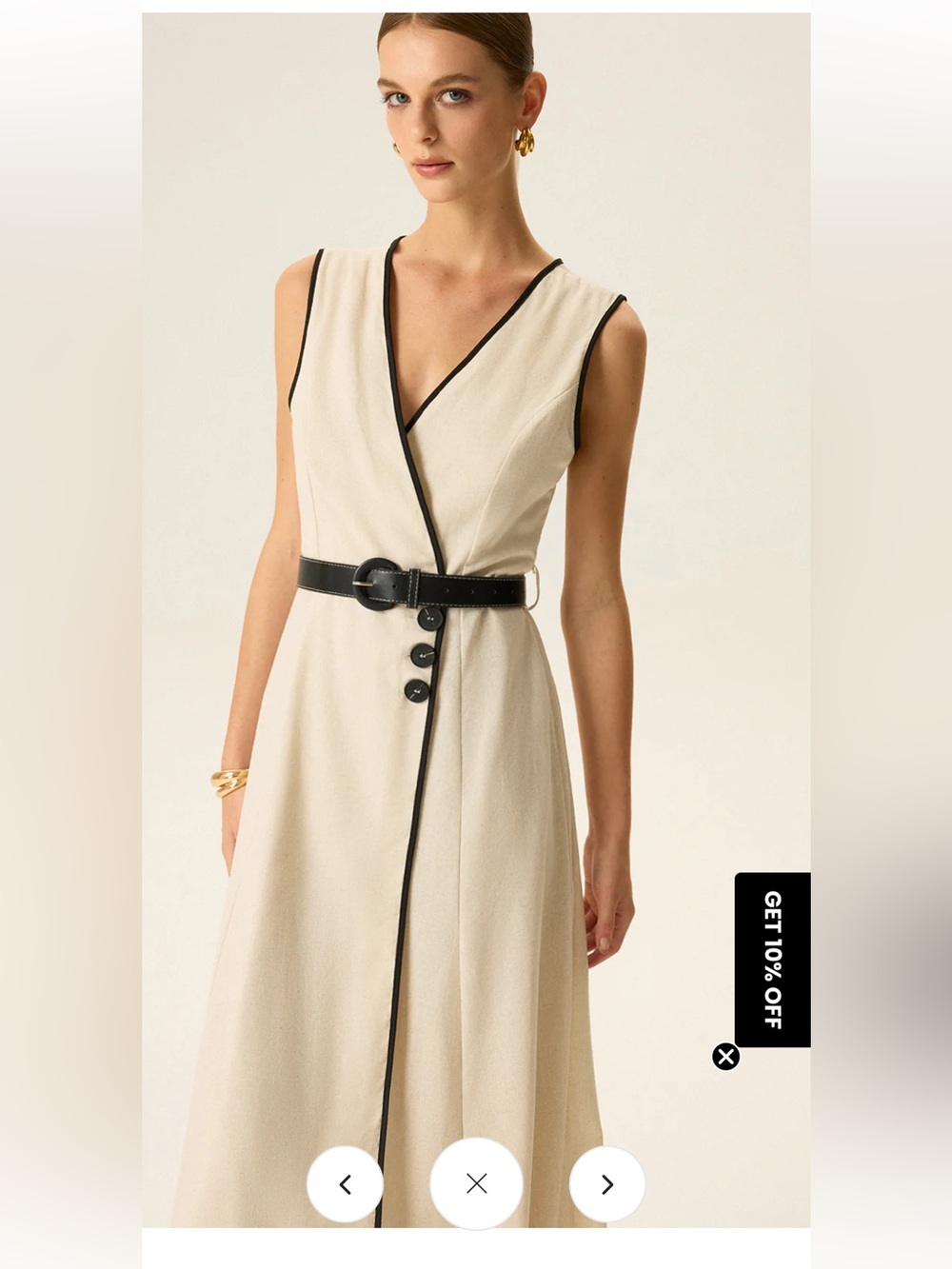 Zara Cream Midi Dress with Black Trim and Belted Detail - Picture 5 of 6